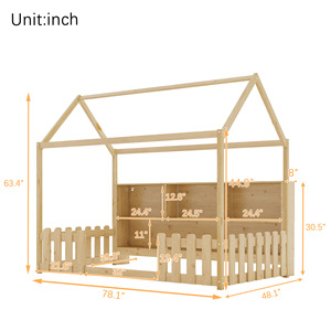 Cama Infantil Tipo Cabaña de Madera Individual con Barandilla y Estante de Almacenamiento para Dormitorio Infantil Color Trigo - Product Image 4