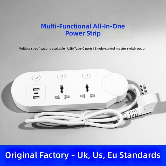 All-purpose 2 USB+1type-C Power Strip Compatible EU US UK Standard Power Adapter Sockets Extension Socket