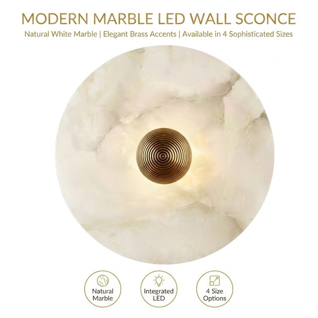 Designer Round Marble Wall Lamp Living Room Bedroom Bedside Lamp Modern Corridor Hallway Background LED Lighting Sconces