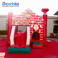 Château gonflable de Noël BOSTYLE en PVC, combo maison en briques, maison de saut, toboggan, installations aquatiques