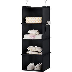 Organisateur de placard suspendu à 4 étagères, noir, rectangulaire, pour derrière les portes ou les murs, en bois composite, solution d'organisation - Product Image 1
