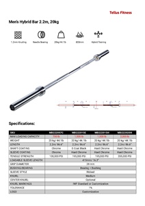 Barre de musculation en acier TELLUS <span class=keywords><strong>20</strong></span> <span class=keywords><strong>kg</strong></span> Charge maximale 2,2 m pour l'entraînement et l'haltérophilie Utilisation sur banc de musculation - Product Image 5