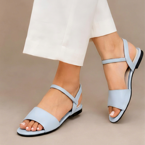 Light Blue PU Flat Sandals Open Toe With <b>Back</b> Strap Slip-On Elegant Summer Style - Product Image 1