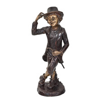 Statue de Jeune Pêcheur en Bronze Patiné Antique, Sculpture Métallique Faite à la Main par Coulée à la Cire Perdus, Garçon Pêcheur, Ornement Décoratif d'Intérieur
