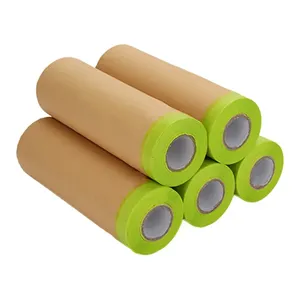 Factory Direct Kraft Paper Masking Film for Car Painting Heat-Resistant Pre-Taped Dust Barrier Single Sided Adhesive