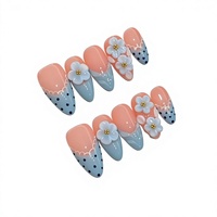 Faux ongles à presser faits main, motif floral, couvrance totale, design brillant à pois pour les doigts