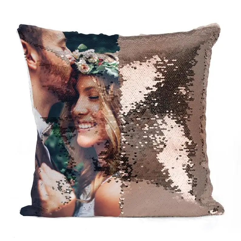 Low MOQ 1 pc Custom Sequin Pillow Case Custom Your Photo Reversible Magic Throw Pillow Covers