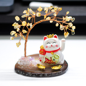 All Omi Lucky Cat <b>Crystal</b> <b>Tree</b> Yellow Painted Round Home Decoration Collectible Gift - Product Image 1