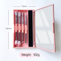 Ensemble de pinceaux de maquillage rose à double extrémité, 4 applicateurs cosmétiques avec miroir, étui compact et portable, 132 mm x 73 mm, 102 g