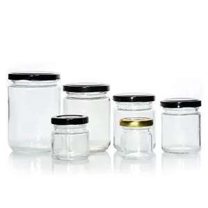Kreatif Harga Pabrik Kosong Bulat Madu Jar Transparan Kaca Amber Kaca Jar untuk Acar dengan Tutup Plastik