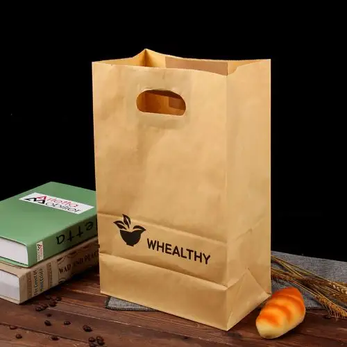 ブラウンクラフト紙袋卸売カスタムロゴプリントファッション包装リサイクル可能食料品