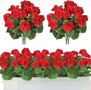 <span class=keywords><strong>Fleurs</strong></span> artificielles en tissu de géranium rouge, résistantes aux UV et imperméables, pour l'extérieur, plantes de <span class=keywords><strong>jardin</strong></span> pour la maison, mariage, Saint-Valentin - Product Image 1