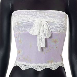Ouvert nombril cravate femmes haut poitrine été paiement d'intérêts <span class=keywords><strong>2022</strong></span> pull sans manches impression dentelle - Product Image 6