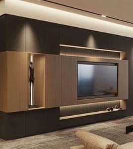 2025 Offre Spéciale de Style moderne lumière de luxe en bois massif meuble TV stockage de fond de mur complet meubles de salon intégrés - Product Image 1