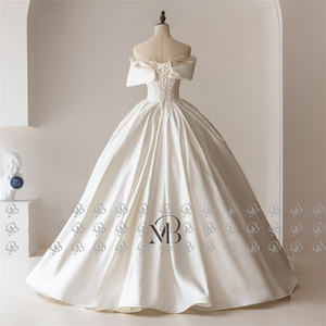 فستان زفاف ميلي برايدل QD06219 بأكمام قصيرة وبدون أكتاف مع ذيل طويل للعروس - Product Image 2