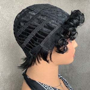 Perruque Courte Noire Bouclée pour Femmes Noires, Perruque Synthétique pour Femmes avec Frange, Sans Dentelle Frontale, Cheveux Bouclés, Coupe Pixie de 6 Pouces - Product Image 6