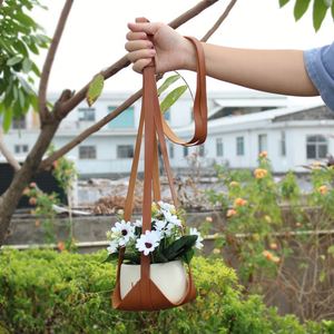 Durable Strong PU Leather Plant Hanger with <b>Hanging</b> Rope Square Design for Indoor/Outdoor Use Modern Style <b>Gardening</b> Accessories - Product Image 5