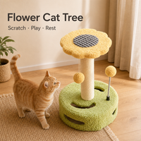 Griffoir pour chat en sisal, design floral et mignon, avec plateau tournant interactif et structure d'escalade, emballage carton, pour chats d'intérieur