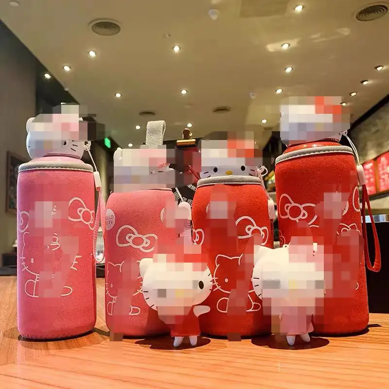 2023Cartoon KT Cat Cup Female Hello Kitti 304 Stainless Steel Thermos Cup Portable Lifting rope Student children water Kettle