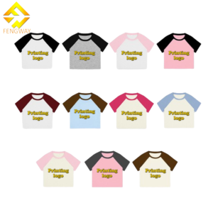 T-shirts courts pour femmes avec logo personnalisé, impression sur coton, broderie, style Y2K, manches raglan, manches courtes contrastées - Product Image 3