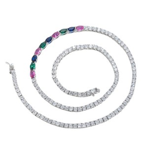 <b>Copper</b> Set Colorful Oval Zircon Heavy Weight Necklace Hip Hop Premium Tennis <b>Chain</b> Jewelry Tanjing Fashion Lijing Necklace - Product Image 4