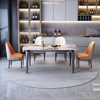 Table à manger rectangulaire moderne de luxe en marbre avec chaises, ensemble de 4, 6 ou 8 places, design de mobilier de restaurant complet en pierre frittée et métal