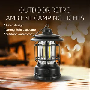 Outdoor Camping Essentials Portable Handheld Atmosphere Lamp Rechargeable Stepless Dimming Light Source Retro LED Lantern