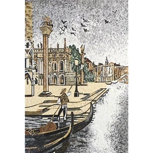 Paisaje acuático de Venecia cortado a mano estilo europeo costumbres culturales mosaico Mural vidrio Oficina pared decoración barquero arte mosaico rompecabezas azulejos - Product Image 1