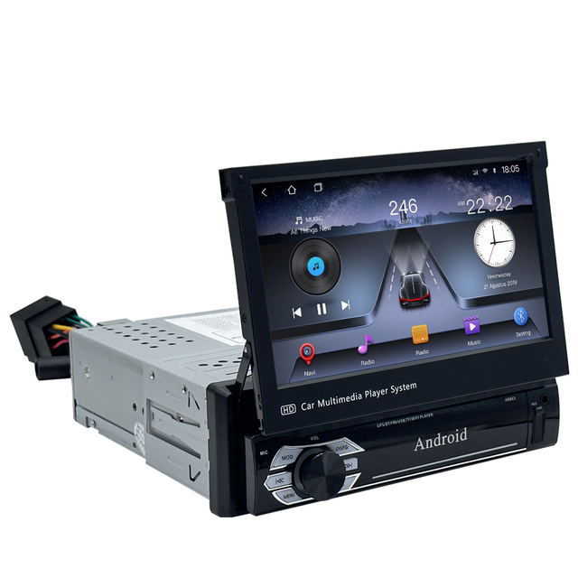 LELV 1Din Car DVD Player Android 13 7\" Retractable Screen Wireless Auto Carplay GPS Navigation BT FM Video Intelligent System