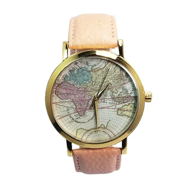 Fashion world map watch big dial factory price ODM/OEM leather band watches