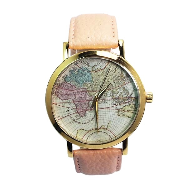 Fashion World Map Watch Big Dial Factory Price ODM/OEM Leather Band Watches