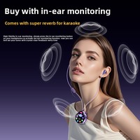 Nouveau micro-cravate pour karaoké, streaming en direct et enregistrement, avec microphone intégré pour casque, monitoring intra-auriculaire, réverbération et écran couleur