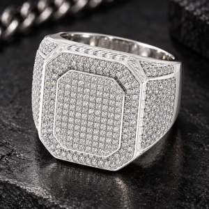 Bague signet en moissanite VVS taille ronde, testée au diamant, en argent sterling 925 de haute qualité, sertie de diamants, bijoux fins pour hommes - Product Image 1