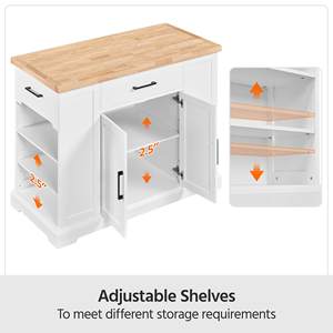 ตู้เก็บของเกาะครัวยางหนากว่าบนล้อพร้อมชั้นวางแบบเปิดและชั้นวางปรับภายในสําหรับห้องรับประทานอาหาร - Product Image 6