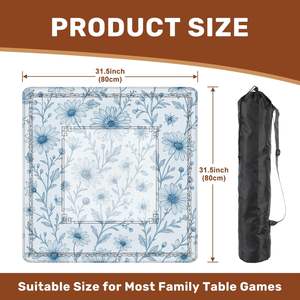 Tapis de mahjong vintage bleu à motifs floraux 31,5x31,5 antidérapant et insonorisant pour jeux de dominos et de société - Product Image 3