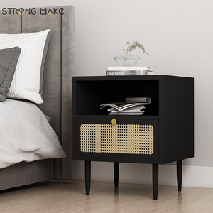 Armoire de rangement du milieu du siècle table de <span class=keywords><strong>nuit</strong></span> meubles de chambre à coucher de luxe moderne Table de chevet en bois table de chevet en rotin blanc avec tiroir - Product Image 5