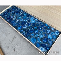 Carreaux de sol en pierre de cristal bleu naturel translucide pour cuisine en agate durable Panneau mural de luxe