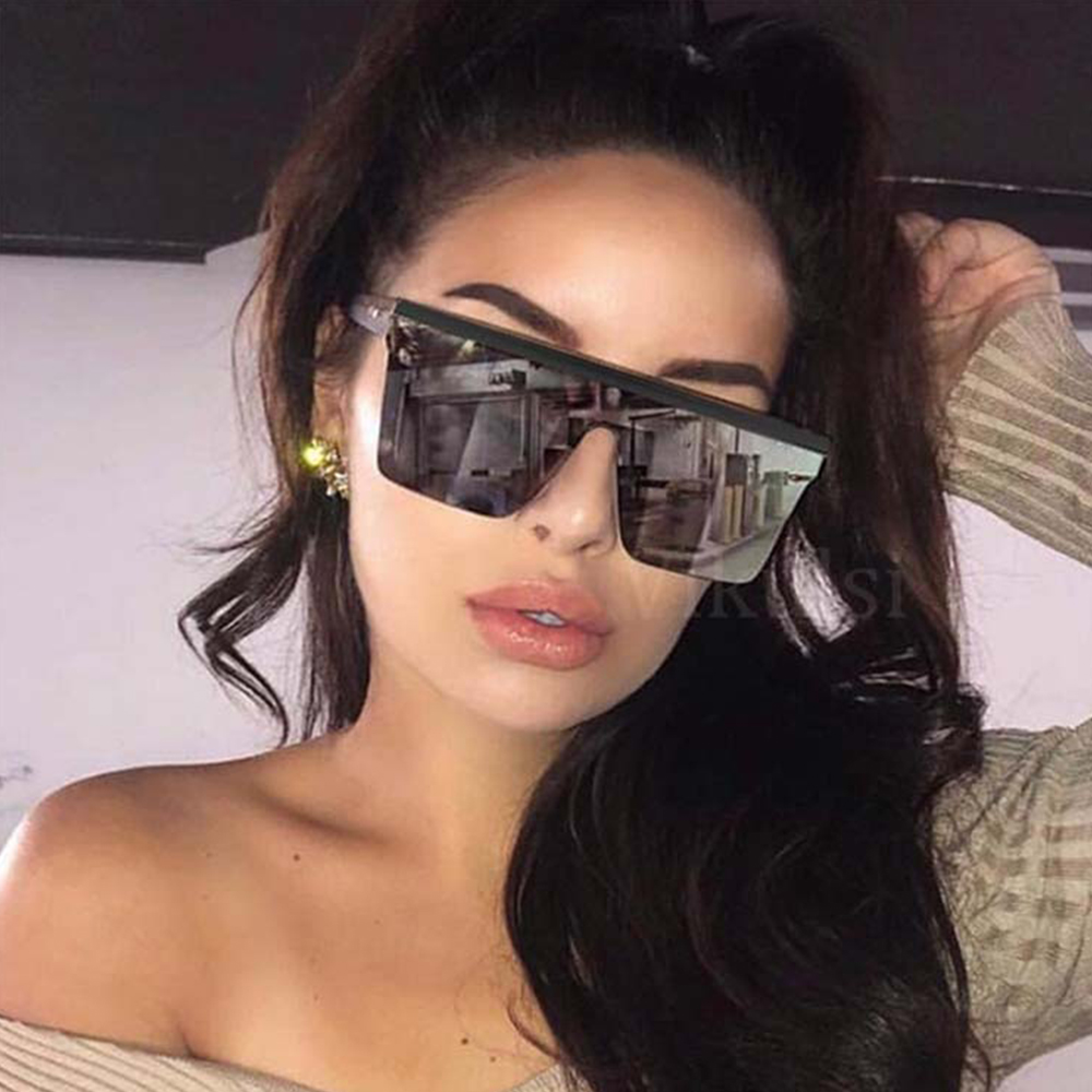 Trendy Oversized Black Square Shield Sunglasses for Women