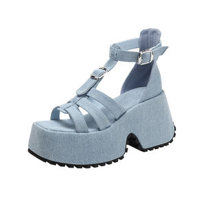 Fashion Summer Design Blue Denim <span class=keywords><strong>sandali</strong></span> alla moda <span class=keywords><strong>donna</strong></span> Casual Ladies Roman Shoes Platform <span class=keywords><strong>sandali</strong></span> con suola spessa da <span class=keywords><strong>donna</strong></span> - Product Image 4