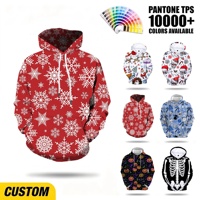 Sweat à capuche pour homme personnalisé OEM ODM avec motif flocon de neige rouge en sublimation, impression 3D sur toute la surface, pour les fêtes de Noël