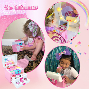 Gioca a trucco per bambine con custodia cosmetica con fiocco rubino Kit trucco per bambini per ragazza - Product Image 5