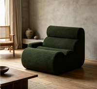 Fauteuil lounge individuel vert foncé de style italien minimaliste, canapé modulaire moderne en tissu velours pour usage hôtelier, contemporain