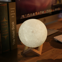 Lampe de lune 3D moderne à 16 couleurs changeantes pour chambre d'enfant Télécommande tactile Veilleuse LED Abat-jour en bois blanc Matériau du corps en ABS PC