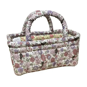 Floral Pattern Handmade Pure Cotton Durable Foldable Waterproof Handbag with Chain Strap and 3L+ Capacity - Product Image 3