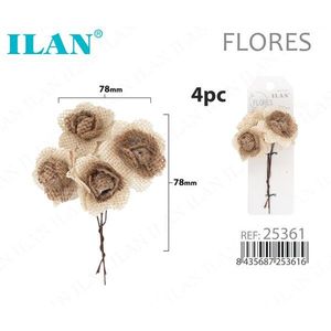Fiori di Iuta Ilan 78mm 4 Pezzi Decorazione Floreale Essiccata - Product Image 1