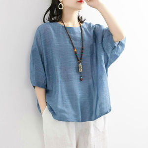 Women's Loose Solid Color Imitation Cotton <b>Linen</b> Short Sleeve T-Shirt <b>Top</b> Casual Summer <b>Plus</b> <b>Size</b> Pink - Product Image 4