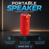Speaker Nirkabel Portabel Kain Merah untuk 5.3 Aux, Lampu LED RGB, USB Rechargeable, Bodi Plastik, Desain Silinder, Cocok untuk Perjalanan