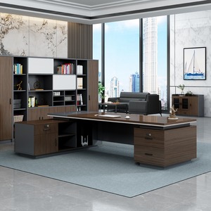 Bureau de direction de luxe moderne de grande taille en forme de L avec armoire latérale pour le bureau du PDG - Product Image 5