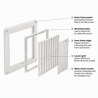 Grille de ventilation murale carrée en plastique à persiennes 100 mm (4 po) avec raccord, moustiquaire durable anti-insectes pour ventilateurs d'extraction de salle de bain/cuisine
