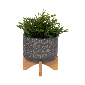 Fioriera in Ceramica Rialzata con Design a Spirale e Supporto in Bambù per Piante da Interno e Decorazione Domestica - Product Image 2